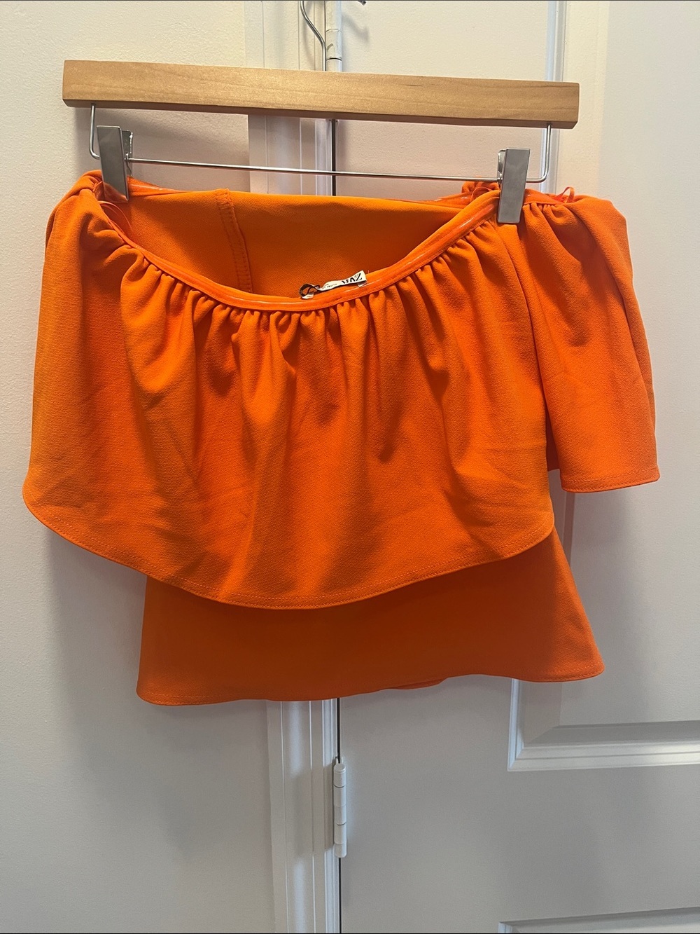 Zara Orange Off-Shoulder Ruffle Top - Picture 5 of 6